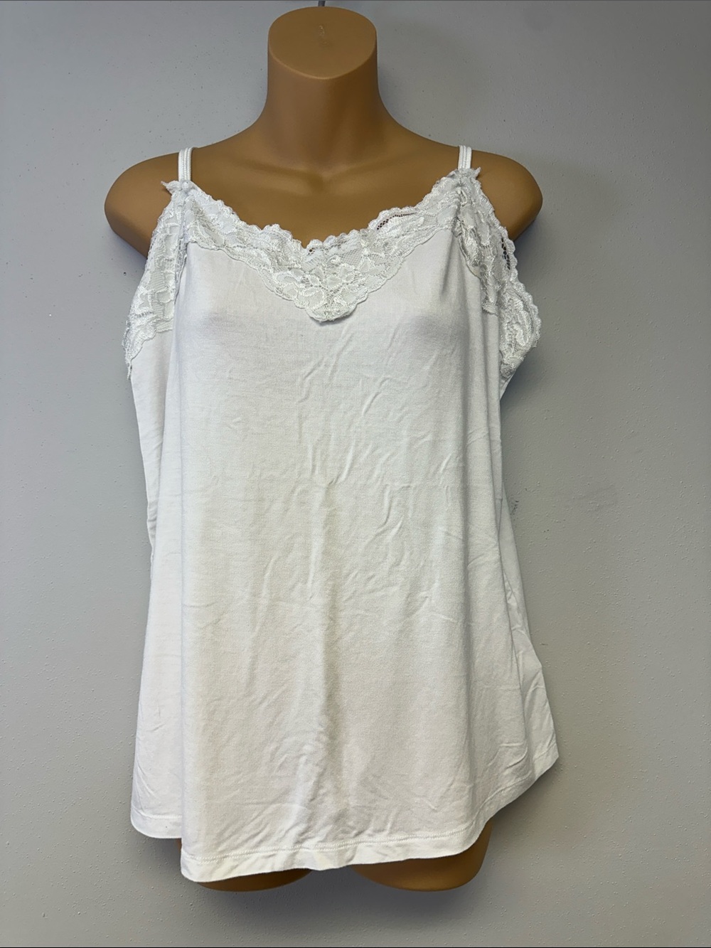 Dressbarn White Lace-Trim Layering Camisole